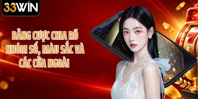 Bảng cược chia rõ nhóm số, màu sắc và các cửa ngoài 